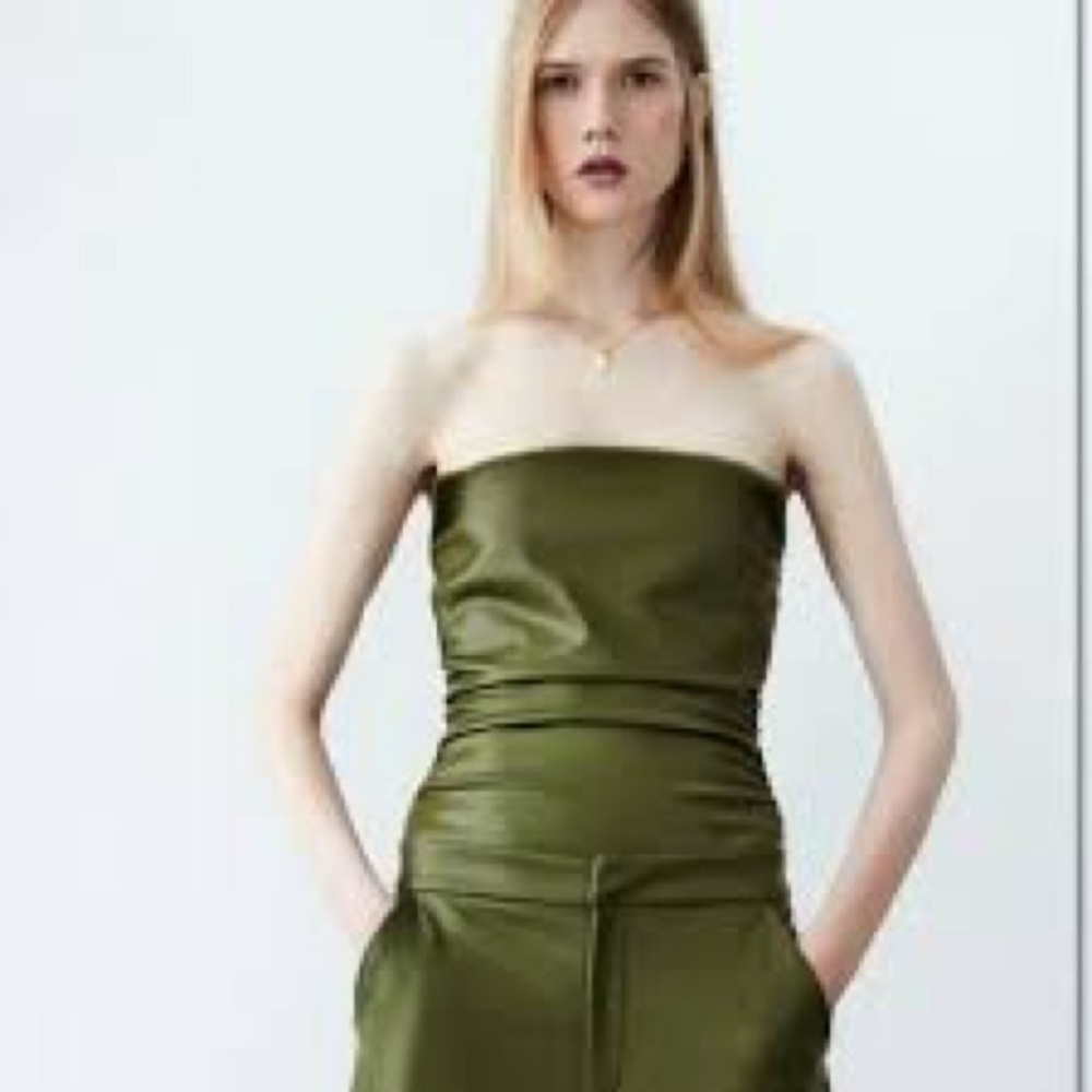 zara | green leather strapless bodysuit | size small